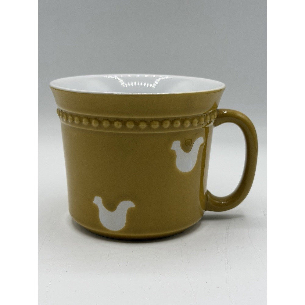 Savinio Stoneware Mug Mustard Yellow Farmhouse Chicken Hen Motif 16 oz Coffee
